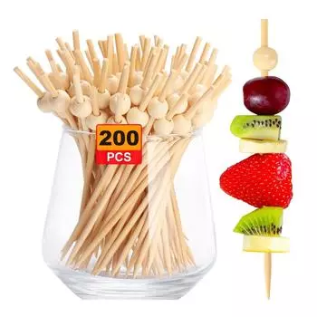 Упаковка из 200 одноразовых шпажек для фруктов, симпатичные шпажки для еды для фуршетов, бамбуковые зубочистки, элегантные шпажки для праздничного оформления