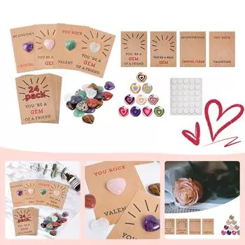 Упаковка из 24/12 валентинок с камнем в форме сердца, валентинка для мальчиков, девочек, классных комнат, школьных вечеринок 24PCS