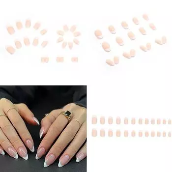 Упаковка из 24 натуральных коротких квадратных блестящих накладных ногтей с полным покрытием, подходящих для женщин и девочек, маникюр своими руками 8