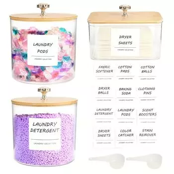 Упаковка из 2/3 контейнеров для хранения вещей в прачечной, прозрачные пластиковые контейнеры для белья и держатели для листов для сушки с крышками