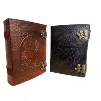 Упаковка из 2 кожаных журналов, коричневый, Древо жизни, черный пентакль, дневник, книга 600 страниц 10 x 7 in чёрный/коричневый