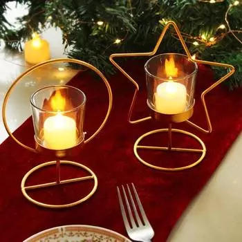 Упаковка из 2 рождественских подсвечников для свечей-столбов, украшение стола в виде чайной свечи, Рождественский декор в помещении и на открытом воздухе для домашнего офиса, церковный подарок