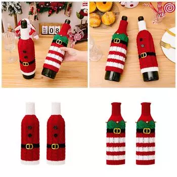 Упаковка из 2 рождественских полосатых вязаных чехлов для бутылок вина, свитер для бутылок вина для праздничного украшения B