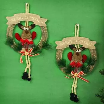 Упаковка из 2 рождественских венков, кольца из искусственной сосны, оленей для входной двери, рождественская елка, настенные украшения, аксессуары, предметы для домашнего офиса