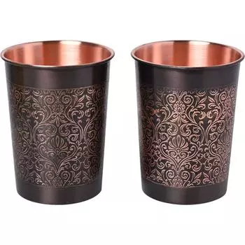 (Упаковка из 2 шт.) Резьба по меди Королевский дизайн Черный античный стеклянный стакан с золотой подарочной коробкой Набор стаканов для воды/сока (250 мл, Медный, Коричневый)