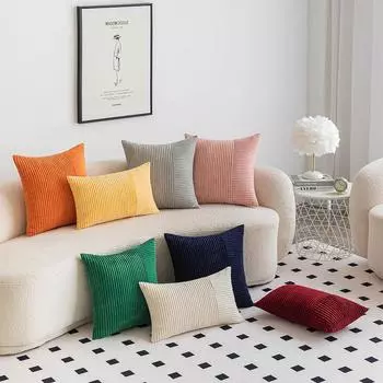 Упаковка из 2 вельветовых полосатых мягких однотонных декоративных квадратных наволочек, наволочек, наволочек для дивана, спальни, автомобиля, 18 X 18 дюймов 30X50cm-2pcs