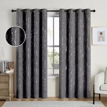 Упаковка из 2 затемняющих штор с люверсами, теплоизолирующих, затемняющих комнату с принтом дерева для спальни 52 63 inch&Grommet Top