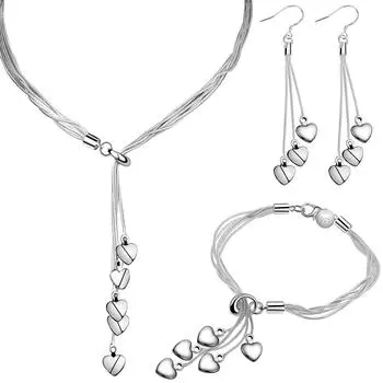 Упаковка из 3 итальянских серебряных цепочек с пятью рядами, ожерелье с пятью сердечками, браслет с звеньями Lov
