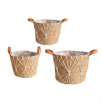 Упаковка из 3 соломенных корзин для цветочных горшков, решения для хранения в помещении белый