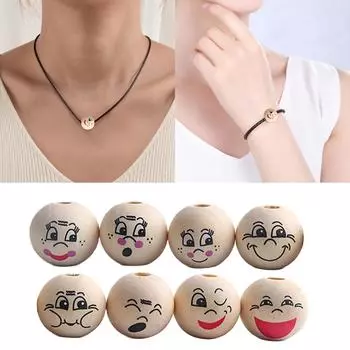 Упаковка из 40 экологически чистых деревянных бусин, набор круглых бусин с натуральным улыбающимся лицом, деревянные бусины, идеально подходящие для ювелирных проектов своими руками