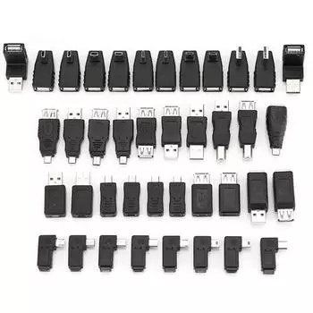 Упаковка из 40 нескольких USB2.0 адаптеров угловых Mini Micro Type B Male Female Converters Connectors
