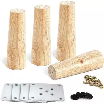 Упаковка из 4 деревянных ножек для мебели, ножки для дивана, конические сменные ножки для стола 15 см, ножки для мебели с монтажными пластинами и винтами для дивана, шкафа 8cm