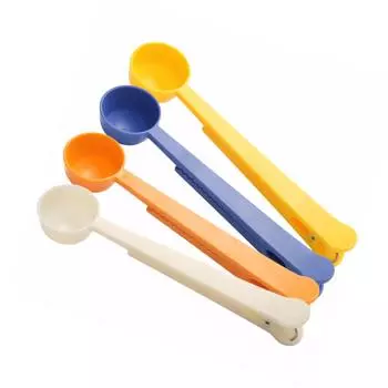 Упаковка из 4 кофейных ложек с зажимом, портативная с длинной ручкой, мерные ложки, герметичные пакеты, ложки, канцелярские принадлежности для чая, сухого молока