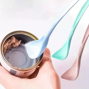 Упаковка из 4 пластиковых ложек для консервированного корма для домашних животных - Ложки для смешивания с длинной ручкой и изогнутым дизайном для кошек - Прочные аксессуары для кормления