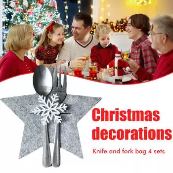 Упаковка из 4 рождественских сумок для столовых приборов Рождественские принадлежности Сумка для держателя столовых приборов в виде рождественской елки Рождественские декоративные сумки для столовых приборов