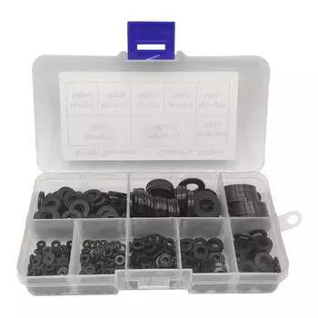 Упаковка из 500 пластиковых шайб Шайбы Черные нейлоновые распорные втулки Пластиковые шайбы Ассортимент прокладок Набор шайб из 8 размеров