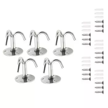 Упаковка из 5 потолочных крючков с тройным крюком из нержавеющей стали, подвесное оборудование для люстр, вентиляторов, гамаков, для внутреннего и наружного использования серебряный