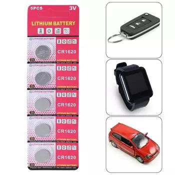 Упаковка из 5 шт. батареек-таблеток CR1620, набор литиевых батареек-таблеток 3 В для игрушечных калькуляторов и пультов дистанционного управления