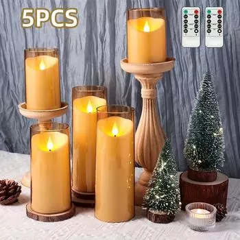Упаковка из 5 штук Включает в себя пульт дистанционного управления, таймер цикла для регулировки яркости, теплый свет, мерцающее пламя, используется для рождественских вечеринок, Хэллоуина. 5pcs золотистый