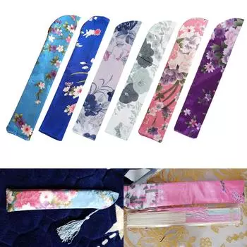 Упаковка из 5 складных шелковых сумок для хранения вееров, китайский чехол для веера, винтажный карман для цветов, защитный чехол для веера зелёный