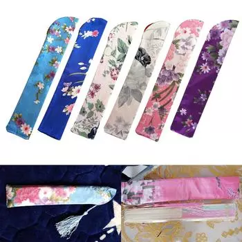 Упаковка из 5 складных шелковых сумок для хранения вееров, китайский чехол для веера, винтажный карман для цветов, защитный чехол для веера зелёный