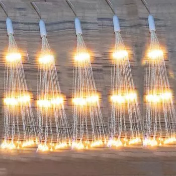 Упаковка из 5 светодиодов 600 шт. подключаемых ламп Starburst, подключаемых к уличным фейерверкам, подвесных фейерверков для декора вечеринок на открытом воздухе 220V EU UK AU Plug теплый белый