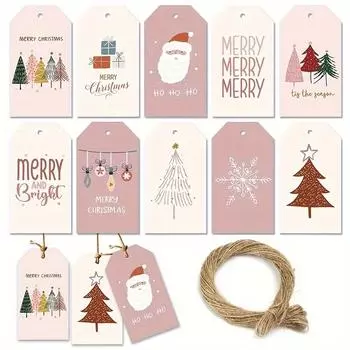 Упаковка из 60 винтажных рождественских подарочных бирок с джутовой лентой, бумажные бирки для подарков, набор праздничных этикеток 60pcs/set