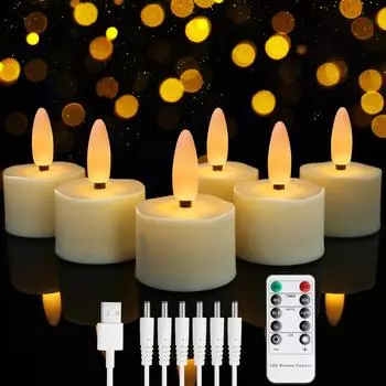 Упаковка из 6/12 шт. перезаряжаемых светодиодных свечей, чайных свечей с дистанционным таймером, мерцающие огни, свечи для домашнего рождественского свадебного декора