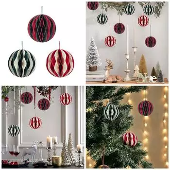 Упаковка из 6 цветных круглых бумажных сфер в виде сот, рождественские подвесные украшения для дома и офиса, праздничные принадлежности B