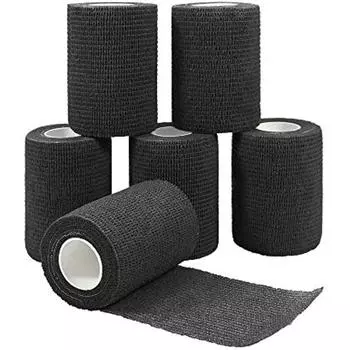 Упаковка из 6 самоклеящихся липких бинтов Пластырь для пальцев Фиксирующий бинт Эластичный бинт для пальцев рук Пальцы ног и стоп 7 5 см x 4 5 м (Блэк 21x16x5cm