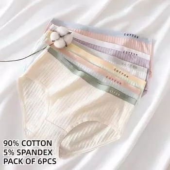 Упаковка из 6 шт. хлопковых трусиков, женские хлопковые трусики со средней посадкой, бесследные, удобные, дышащие, для девочек M синий