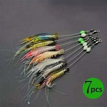 Упаковка из 7 мягких приманок в виде креветок - светящаяся рыболовная приманка с крючком и блесной - 8 см/3,15 дюйма Set of 7