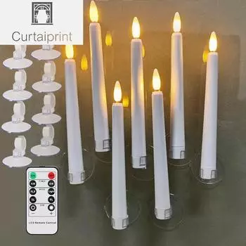 Упаковка из 9 беспламенных светодиодных свечей на присосках с дистанционным управлением на батарейках, коническая свеча, новогоднее украшение для свадьбы, ночник для дома