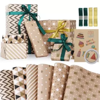 Упаковочная бумага Hianjoo Упаковочная бумага с точечным узором Упаковочная бумага в полоску Плотная большая Упаковка Складная подарочная упаковка День рождения Рождество Празднование