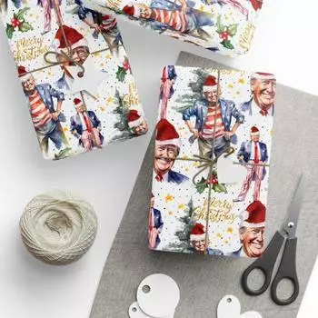 Упаковочная бумага с изображением президента Дональда, шапка Санты, подарочная упаковка Трампа, рождественская упаковочная бумага для подарков на праздничный сезон, дарение подарков 1pc