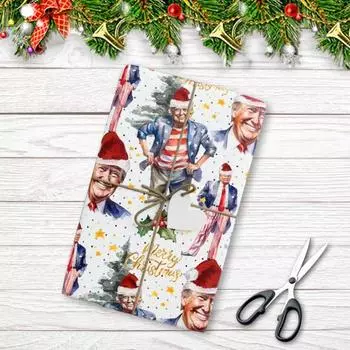 Упаковочная бумага с изображением президента Дональда, шапка Санты, подарочная упаковка Трампа, рождественская упаковочная бумага для подарков на праздничный сезон, дарение подарков 1pc