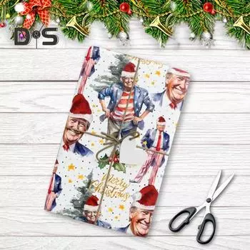 Упаковочная бумага с изображением президента Дональда, шапка Санты, подарочная упаковка Трампа, рождественская упаковочная бумага для подарков на праздничный сезон, дарение подарков 1pc