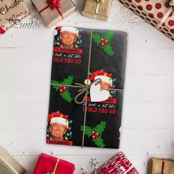 Упаковочная бумага Трампа Подарочная рождественская упаковка с тематикой Трампа Подарочная упаковочная бумага для подарков на праздники президента Подарок для сторонников Трампа S зелёный