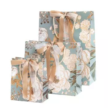 Упаковочный пакет из пике Подарочный пакет Бумажный пакет с узором «роза» Упаковка из 3 шт. Маленький Средний Большой Сумка для переноски Подарочный стильный белый Los (Б Зеленый)