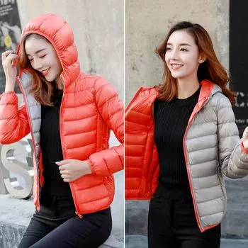 Упакуйте новую женскую одежду, легкую и тонкую женскую двухстороннюю женскую одежду с капюшоном, наденьте короткие пуховики с обеих сторон и отправьте одну вещь M