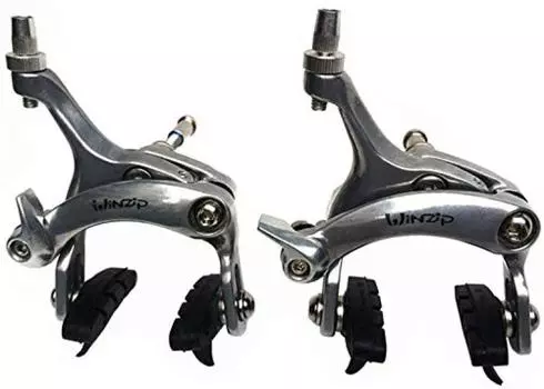 UPANBIKE Bicycle Brake Caliper Aluminum Alloy Front Rear Brake Caliper Set for Road Bike Fixed Gear Bicycle + (Silver)