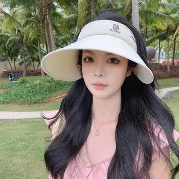 UPF50 + летняя новая большая пустая шляпа-цилиндр с большими полями для женщин, маленькая шляпа из ледяного шелка с защитой от солнца, солнцезащитная шляпа с защитой от ультрафиолета Adjustable (54-60cm) белый