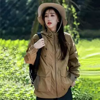 UPF50 солнцезащитный крем женская летняя тонкая дышащая УФ-защитная солнцезащитная одежда уличное пальто с капюшоном M оранжевый