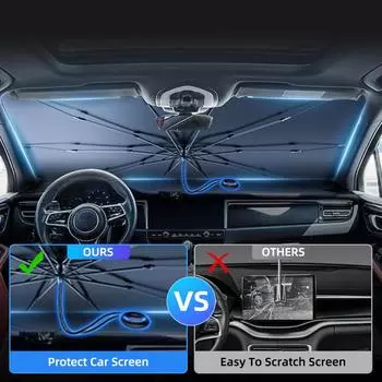 Upgraded Car Windshield SunShades Umbrella Foldable w/ Pull Ring Auto Front Window Cover for UV Ray Block & Sun Heat Protection