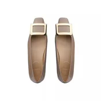 Upgraded cowhide version~ Square buckle single shoes femininity square head thick heel patent leather commuting flats women 34