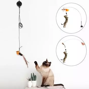 Upgraded Epoxy Sucker Cat Supplies Simulated Birds Interactive Cat Toys Funny Feather Birds and Clock Cat Stick Kitten Toys