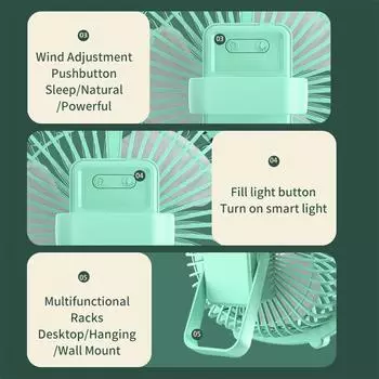 Upgraded Model USB Mini Fan 3-Speeds 360° Rotating Silent Fan Portable Fan with LED Lights Rechargeable Desk Camping Fan Gift green