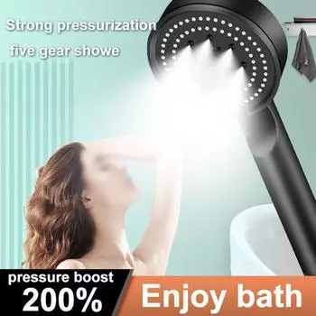 Upgraded Shower Head 5 Modes Bathroom Black ABS Plastic