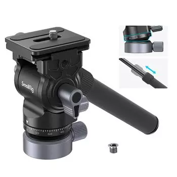 Upgraded SmallRig Video Head for Tripod 2WAY Head Video Head Fluid Head Removable Handle Pitch and Horizontal Adjustable Leveling Base Angle Range