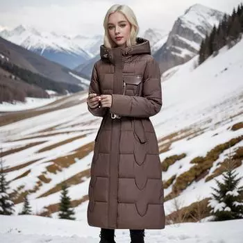 Упитанная, большого размера, зимняя женская утолщенная хлопковая одежда длиной до колена, талия и тонкая куртка L [55kg or less recommended] чёрный